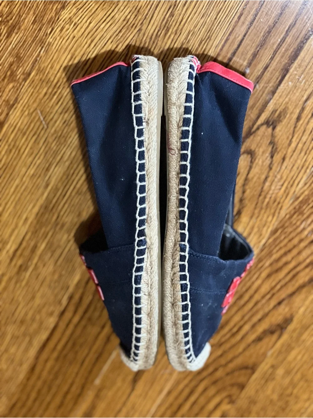 Tory Burch Weston Flat Espadrille Navy Canvas Red Logo Slip On Shoes